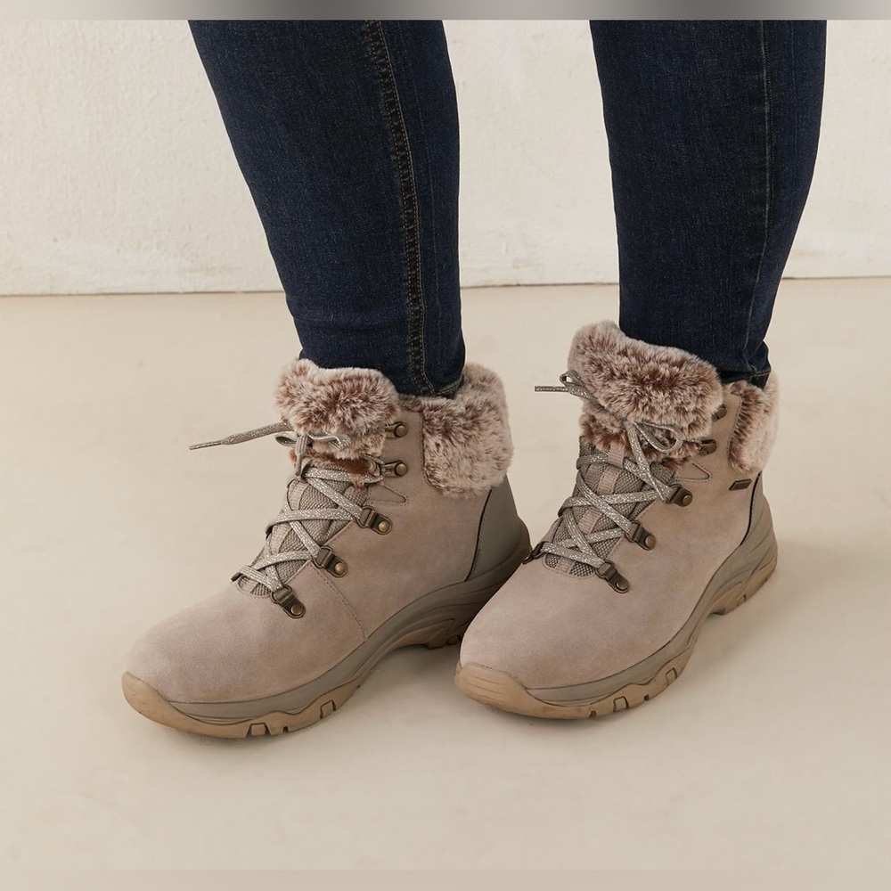 SKECHERS Trego Waterproof Faux Fur Ankle Boot Size 10‎ - Taupe